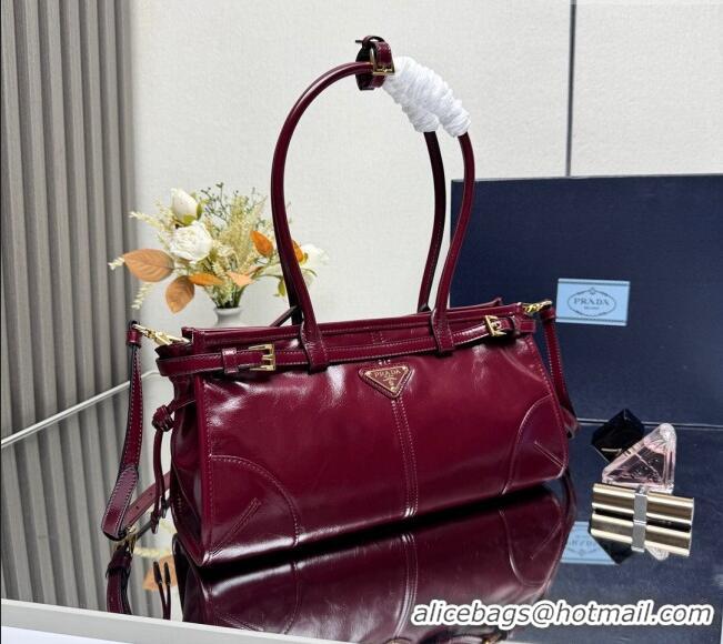 Top Design Prada Bonnie medium leather handbag 1BA426 Dark Burgundy 2025