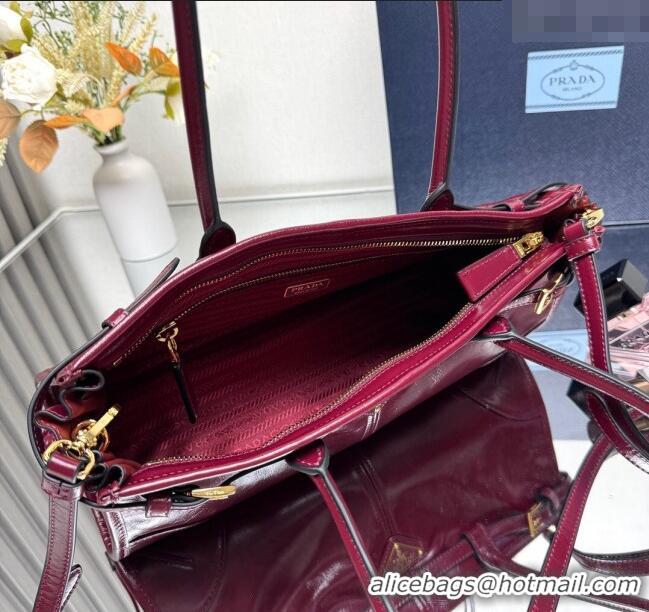 Top Design Prada Bonnie medium leather handbag 1BA426 Dark Burgundy 2025