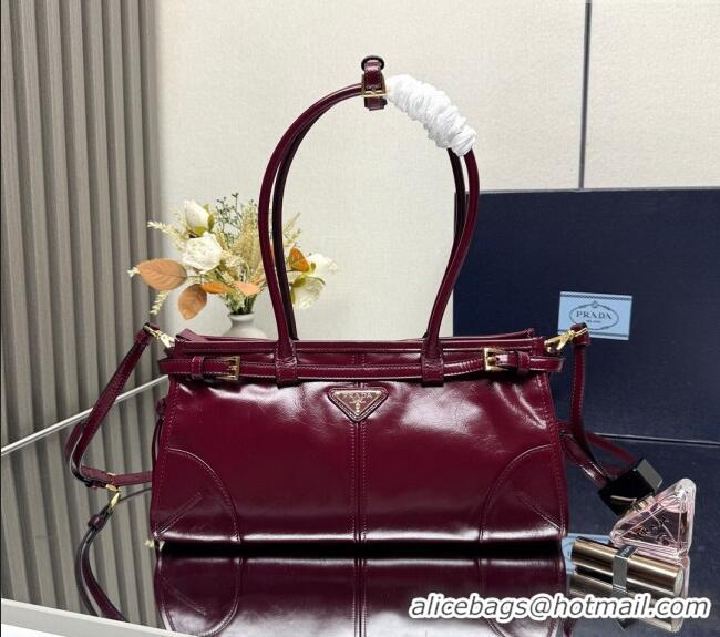 Top Design Prada Bonnie medium leather handbag 1BA426 Dark Burgundy 2025