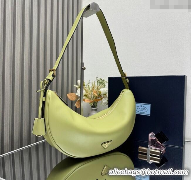 Top Grade Prada Demi-lune large leather shoulder bag 1BC255 Pistachio Green 2025