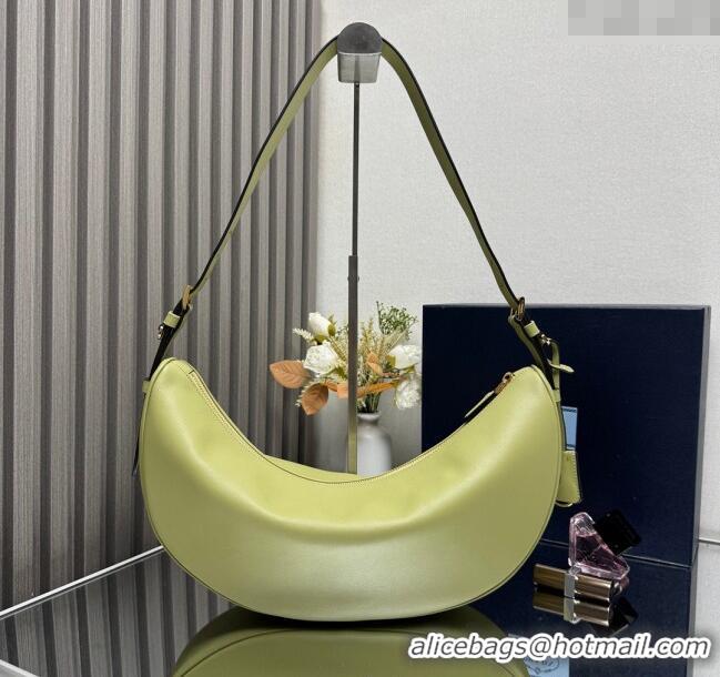 Top Grade Prada Demi-lune large leather shoulder bag 1BC255 Pistachio Green 2025
