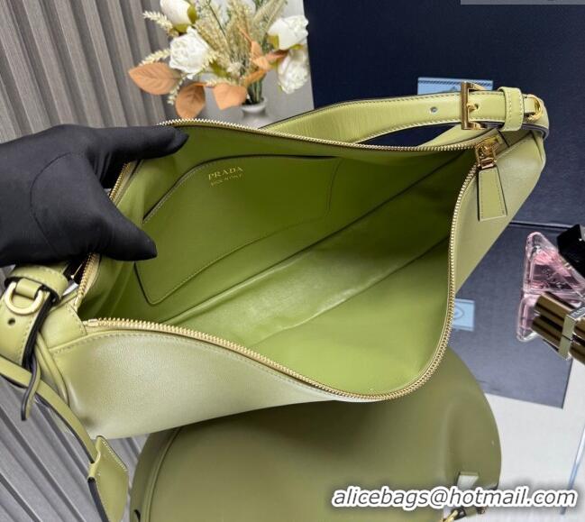 Top Grade Prada Demi-lune large leather shoulder bag 1BC255 Pistachio Green 2025