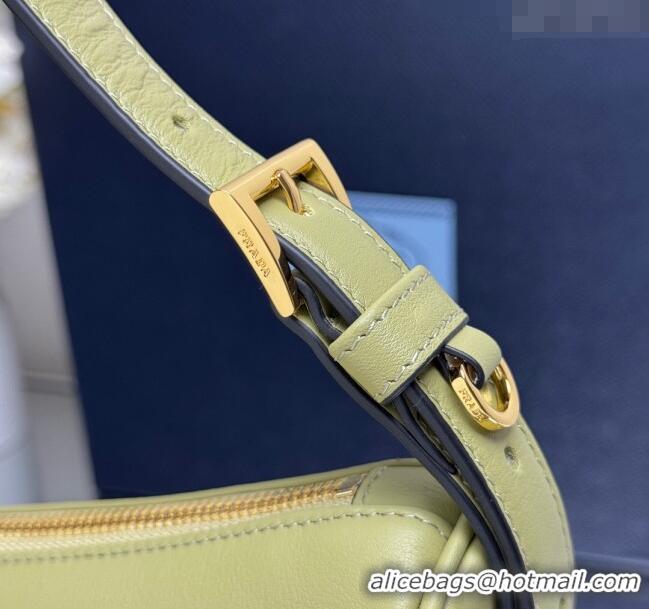 Top Grade Prada Demi-lune large leather shoulder bag 1BC255 Pistachio Green 2025