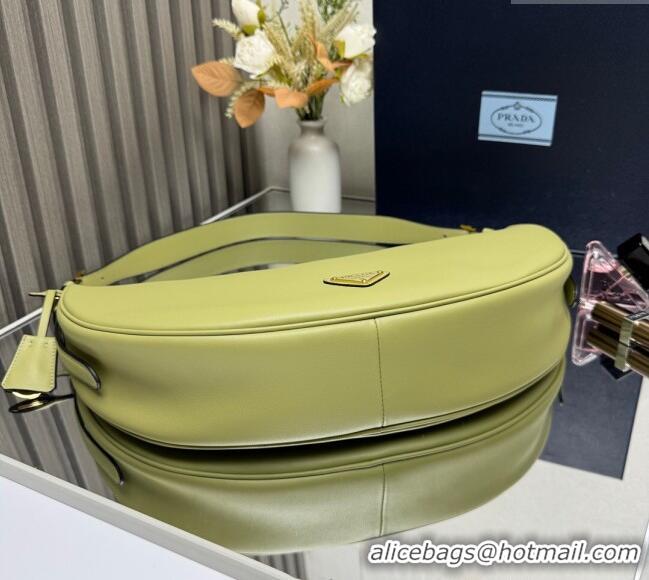 Top Grade Prada Demi-lune large leather shoulder bag 1BC255 Pistachio Green 2025
