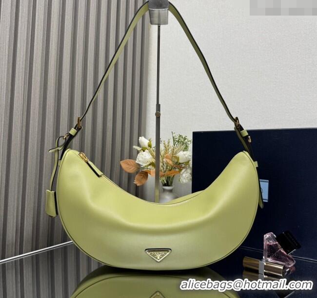 Top Grade Prada Demi-lune large leather shoulder bag 1BC255 Pistachio Green 2025
