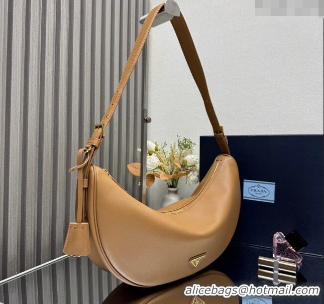 Well Crafted Prada Demi-lune large leather shoulder bag 1BC255 Brown 2025