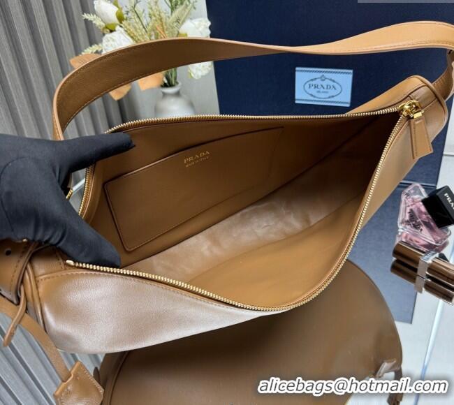 Well Crafted Prada Demi-lune large leather shoulder bag 1BC255 Brown 2025