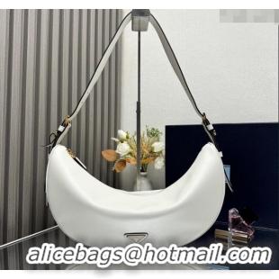 Luxury Discount Prada Demi-lune large leather shoulder bag 1BC255 White 2025