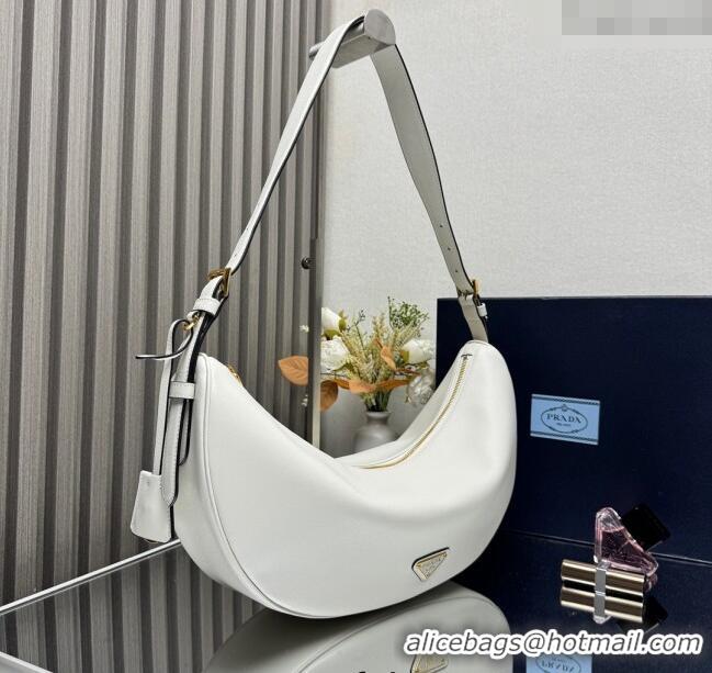 Luxury Discount Prada Demi-lune large leather shoulder bag 1BC255 White 2025
