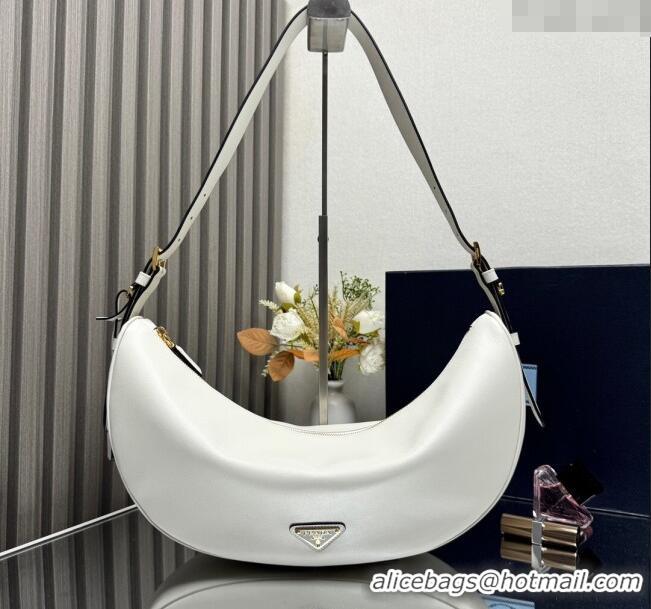 Luxury Discount Prada Demi-lune large leather shoulder bag 1BC255 White 2025