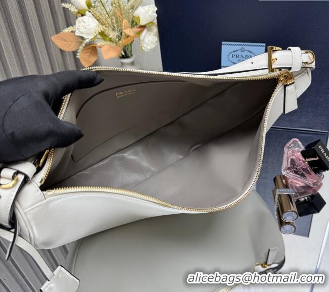 Luxury Discount Prada Demi-lune large leather shoulder bag 1BC255 White 2025