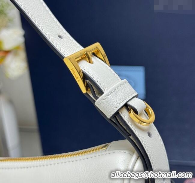 Luxury Discount Prada Demi-lune large leather shoulder bag 1BC255 White 2025