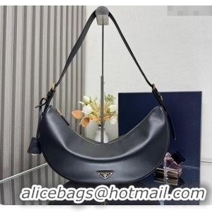 Buy New Cheap Prada Demi-lune large leather shoulder bag 1BC255 Black 2025