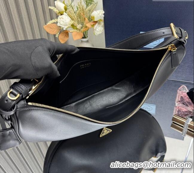 Buy New Cheap Prada Demi-lune large leather shoulder bag 1BC255 Black 2025