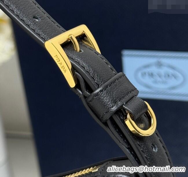 Buy New Cheap Prada Demi-lune large leather shoulder bag 1BC255 Black 2025
