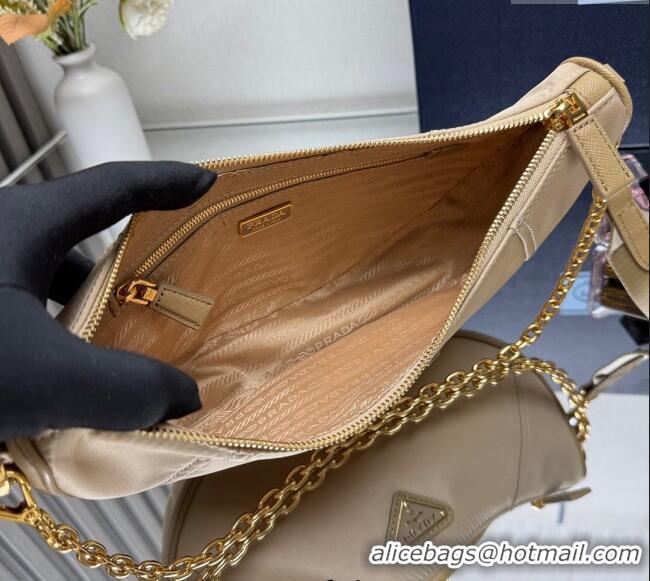 Good Looking Prada Demi-lune Re-Nylon shoulder bag 1BH222 Beige 2025