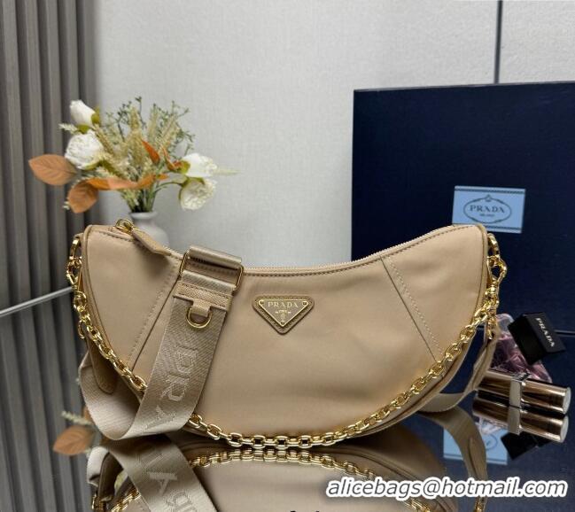 Good Looking Prada Demi-lune Re-Nylon shoulder bag 1BH222 Beige 2025
