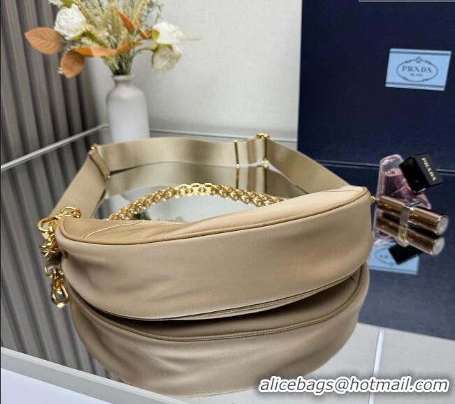 Good Looking Prada Demi-lune Re-Nylon shoulder bag 1BH222 Beige 2025