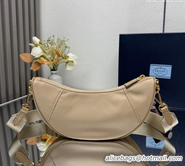 Good Looking Prada Demi-lune Re-Nylon shoulder bag 1BH222 Beige 2025