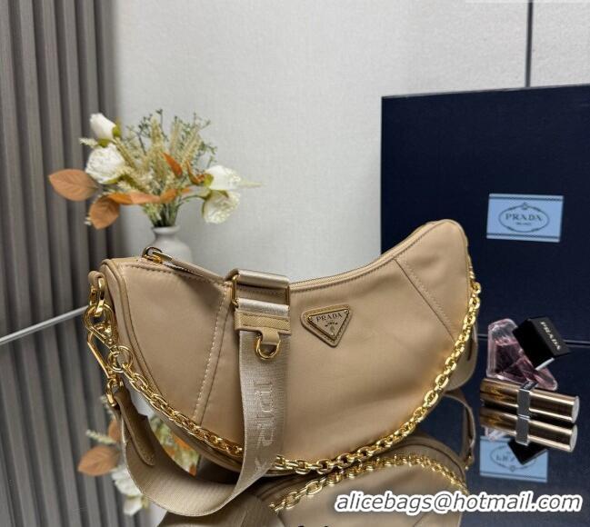 Good Looking Prada Demi-lune Re-Nylon shoulder bag 1BH222 Beige 2025