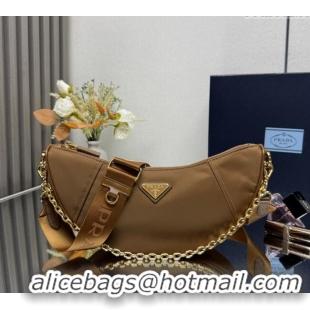 Best Quality Prada Demi-lune Re-Nylon shoulder bag 1BH222 Brandy Brown 2025