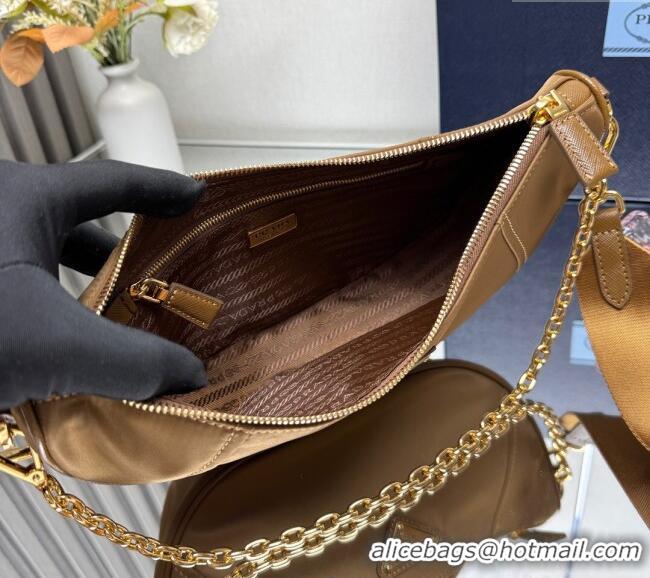 Best Quality Prada Demi-lune Re-Nylon shoulder bag 1BH222 Brandy Brown 2025