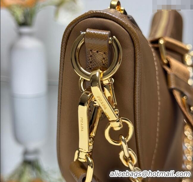 Best Quality Prada Demi-lune Re-Nylon shoulder bag 1BH222 Brandy Brown 2025