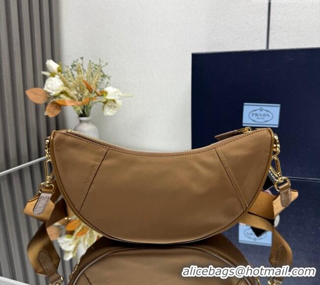 Best Quality Prada Demi-lune Re-Nylon shoulder bag 1BH222 Brandy Brown 2025