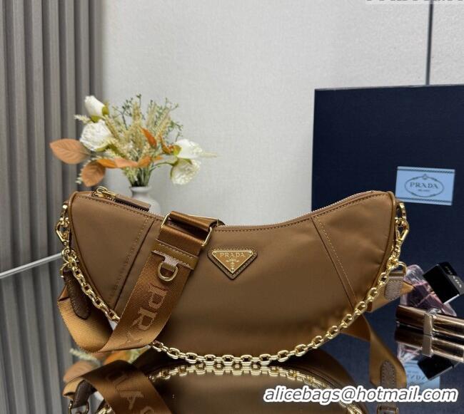 Best Quality Prada Demi-lune Re-Nylon shoulder bag 1BH222 Brandy Brown 2025