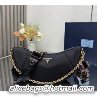 Top Grade Prada Demi-lune Re-Nylon shoulder bag 1BH222 Black 2025