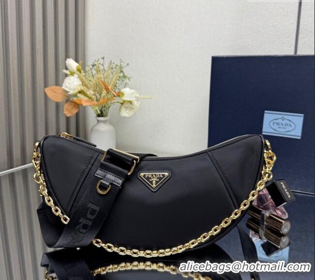 Top Grade Prada Demi-lune Re-Nylon shoulder bag 1BH222 Black 2025