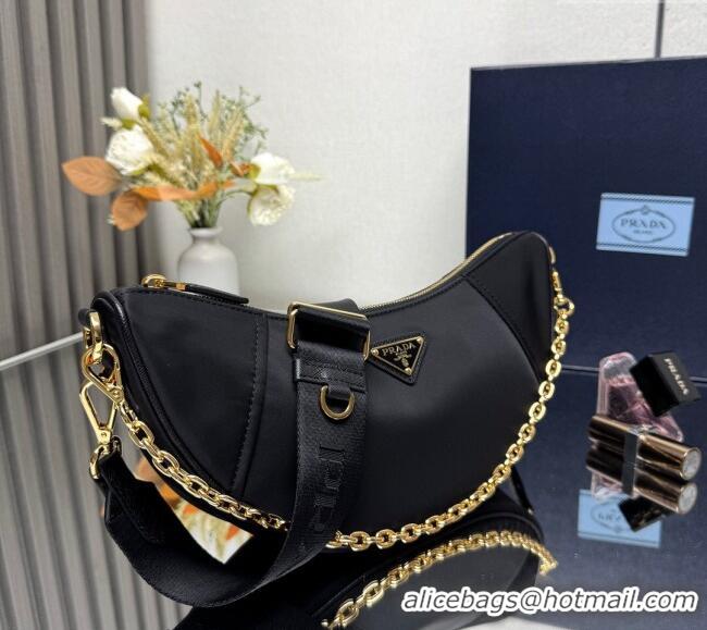 Top Grade Prada Demi-lune Re-Nylon shoulder bag 1BH222 Black 2025