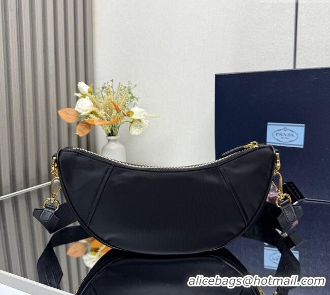 Top Grade Prada Demi-lune Re-Nylon shoulder bag 1BH222 Black 2025