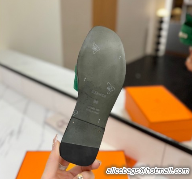 Perfect Hermes Giulia Flat Slides Sandal in Suede with Kelly Buckle Strap Green 0421050