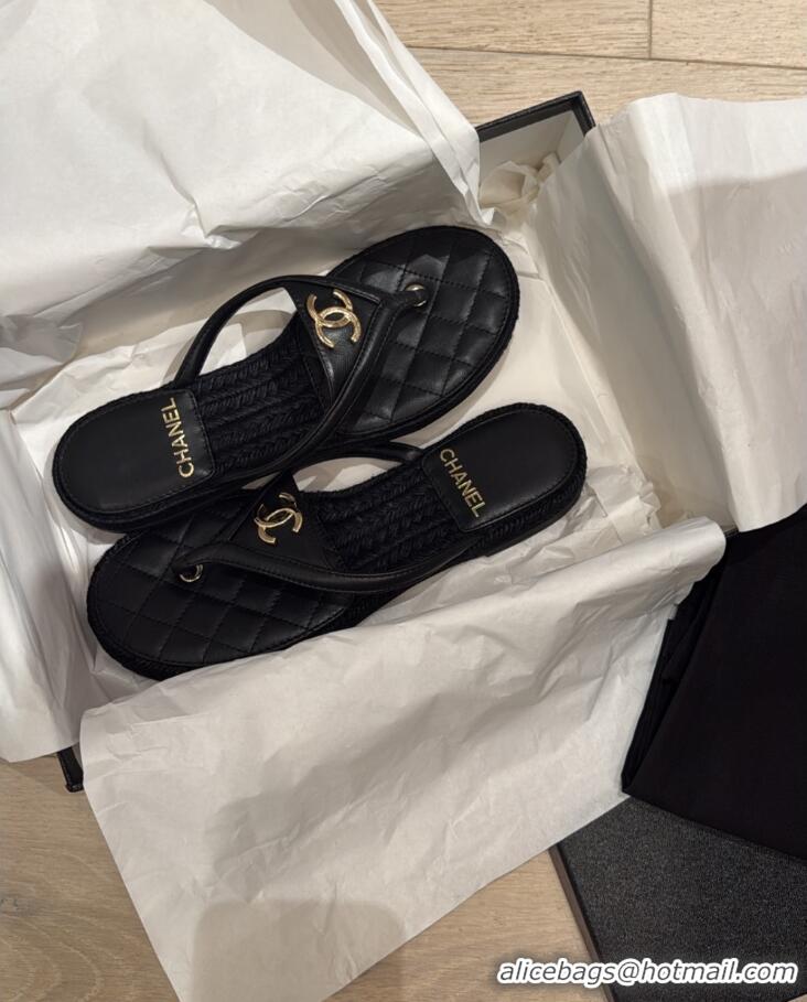 ​Shop New Fashion Chanel Coco Beach Thongs Suede Kidskin G46336 Black 2025