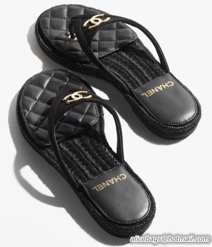 ​Shop New Fashion Chanel Coco Beach Thongs Suede Kidskin G46336 Black 2025