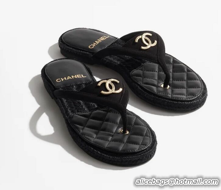 ​Shop New Fashion Chanel Coco Beach Thongs Suede Kidskin G46336 Black 2025