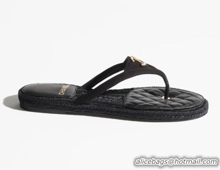 ​Shop New Fashion Chanel Coco Beach Thongs Suede Kidskin G46336 Black 2025