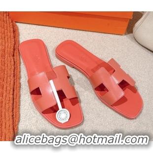 Trendy Design Hermes Oran Classic Flat Slides Sandal in Smooth Calfskin Pink 0421060