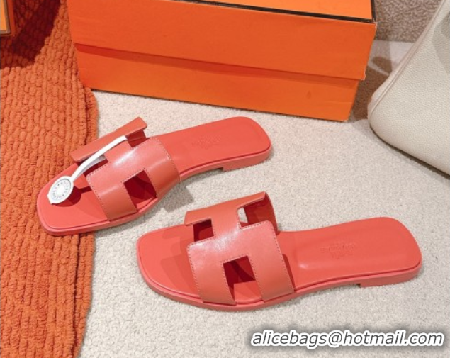 Trendy Design Hermes Oran Classic Flat Slides Sandal in Smooth Calfskin Pink 0421060