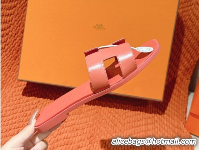 Trendy Design Hermes Oran Classic Flat Slides Sandal in Smooth Calfskin Pink 0421060