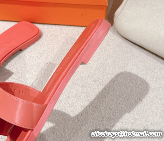 Trendy Design Hermes Oran Classic Flat Slides Sandal in Smooth Calfskin Pink 0421060