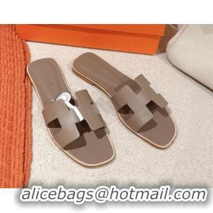 Duplicate Hermes Oran Classic Flat Slides Sandal in Smooth Calfskin Elephant Grey 0421063