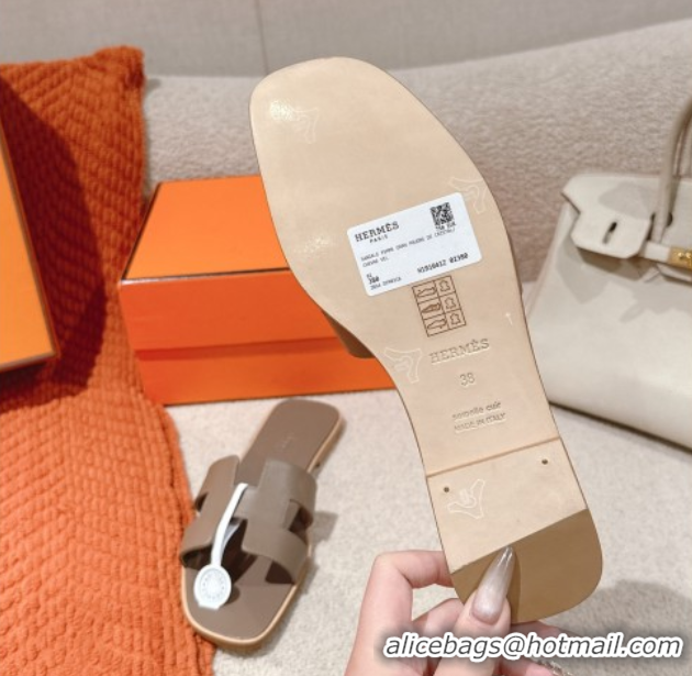 Duplicate Hermes Oran Classic Flat Slides Sandal in Smooth Calfskin Elephant Grey 0421063