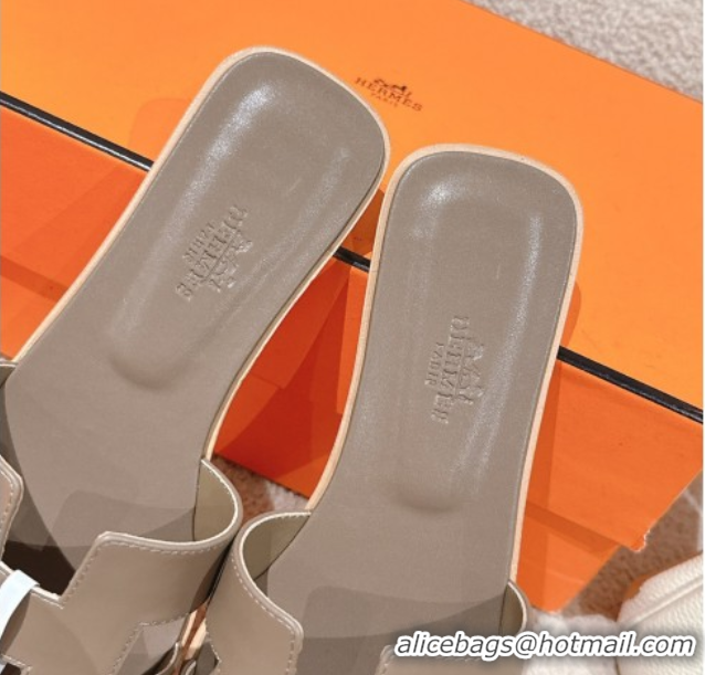Duplicate Hermes Oran Classic Flat Slides Sandal in Smooth Calfskin Elephant Grey 0421063