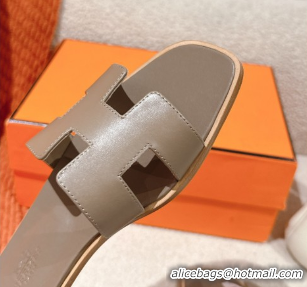 Duplicate Hermes Oran Classic Flat Slides Sandal in Smooth Calfskin Elephant Grey 0421063