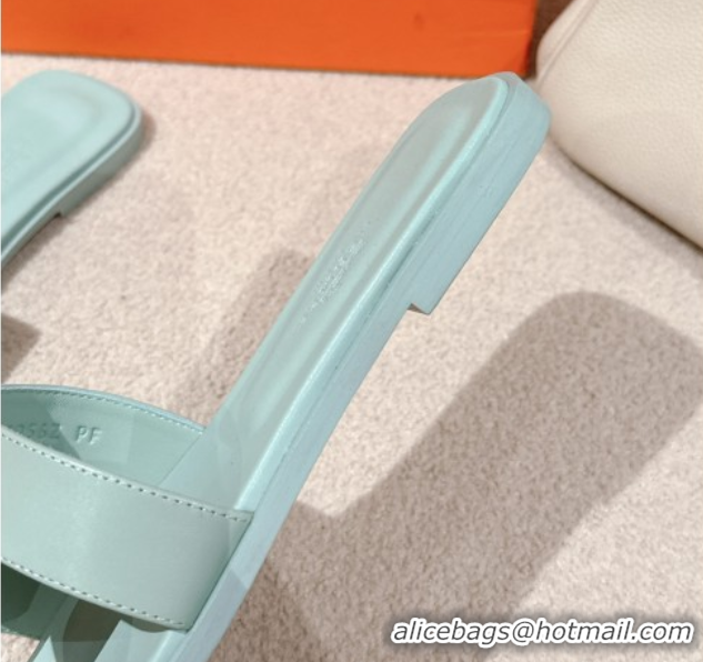 Classic Hot Hermes Oran Classic Flat Slides Sandal in Smooth Calfskin Light Green 0421076