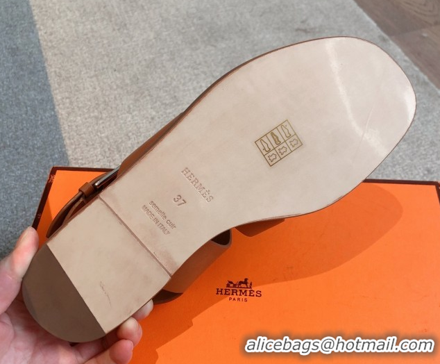 Fashion Luxury Hermes Karen Flat Sandals in Calfskin Leather Brown 0421078