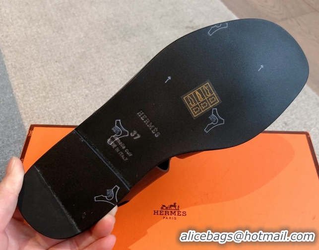 Fashion Hermes Karen Flat Sandals in Calfskin Leather Black 0421079