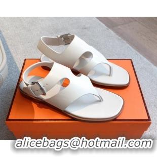Top Grade Hermes Karen Flat Sandals in Calfskin Leather White 0421080